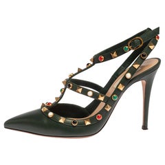 Valentino Grün Rolling Rockstud Pointed Toe Riemchensandalen Größe 38.5