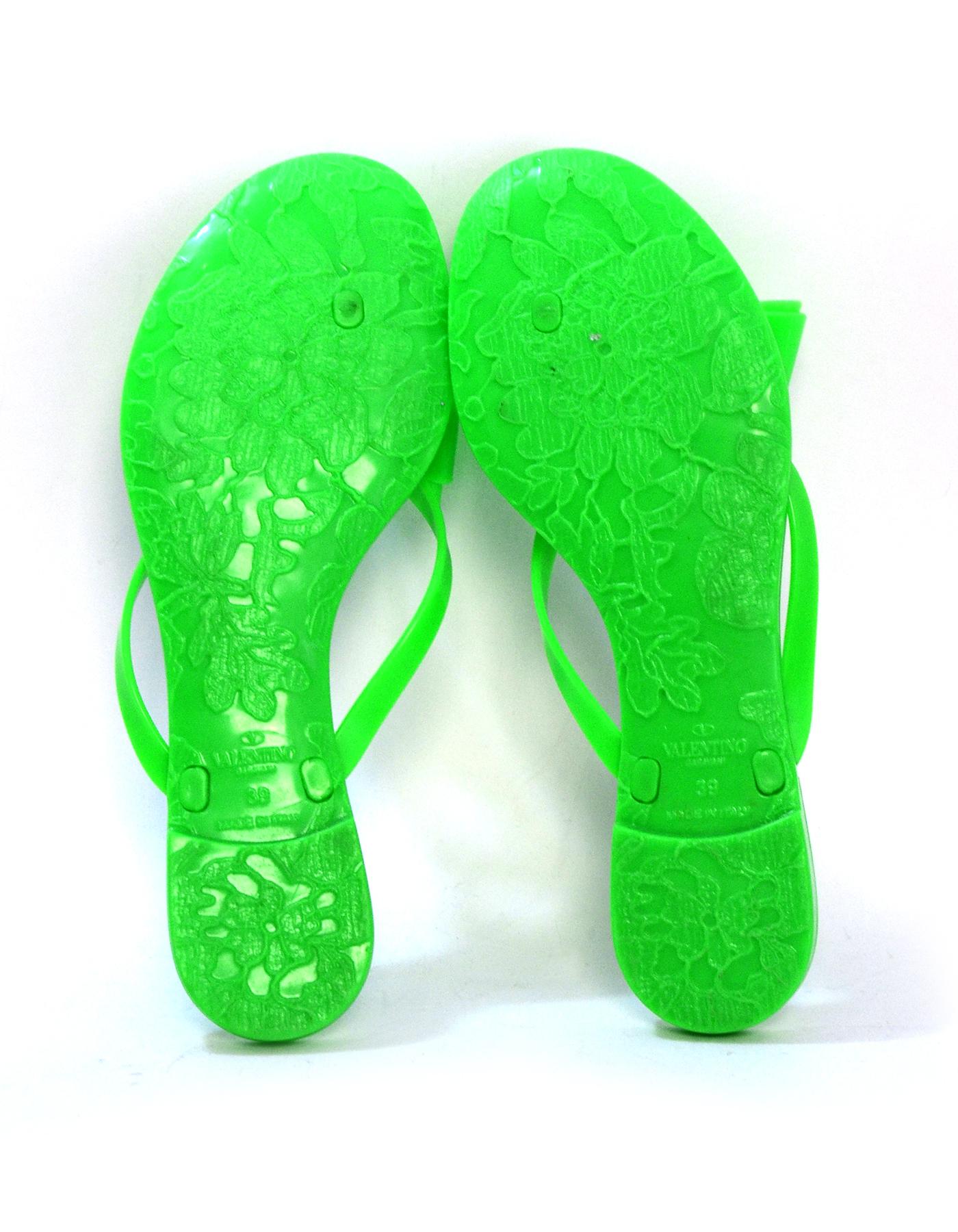 Women's Valentino Green Rubber Jelly Couture Bow Thong Sandals sz 39 rt $295