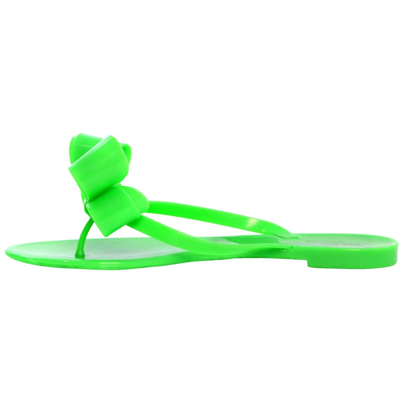 Valentino Green Rubber Jelly Couture Bow Thong Sandals sz 39 rt $295