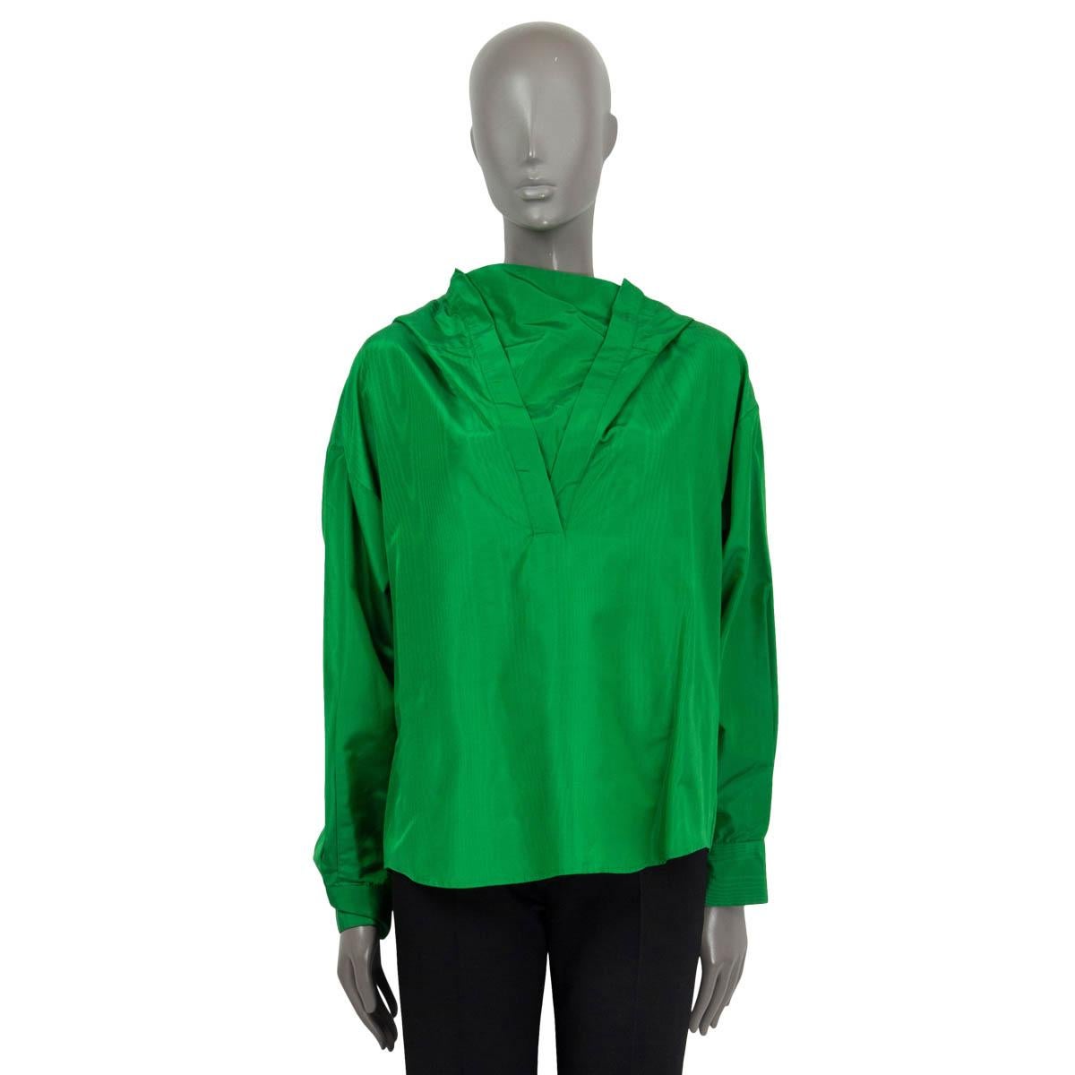 Green VALENTINO green silk 2022 OVERSIZED HOODED ANORAK Blouse Shirt 38 XS For Sale