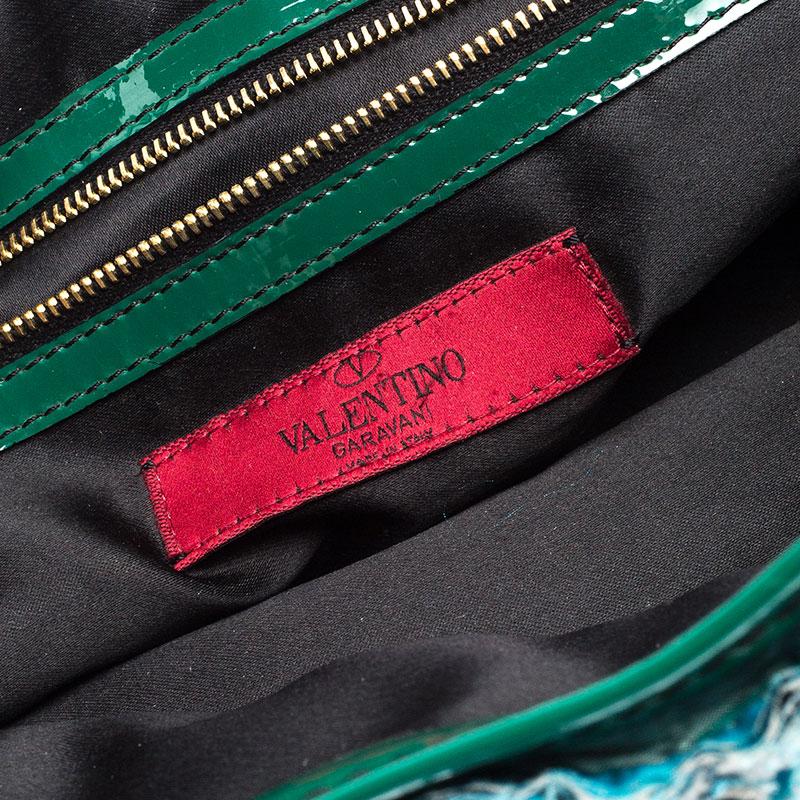 Valentino Grün Seide und Lackleder Organza Rosier Tote 5