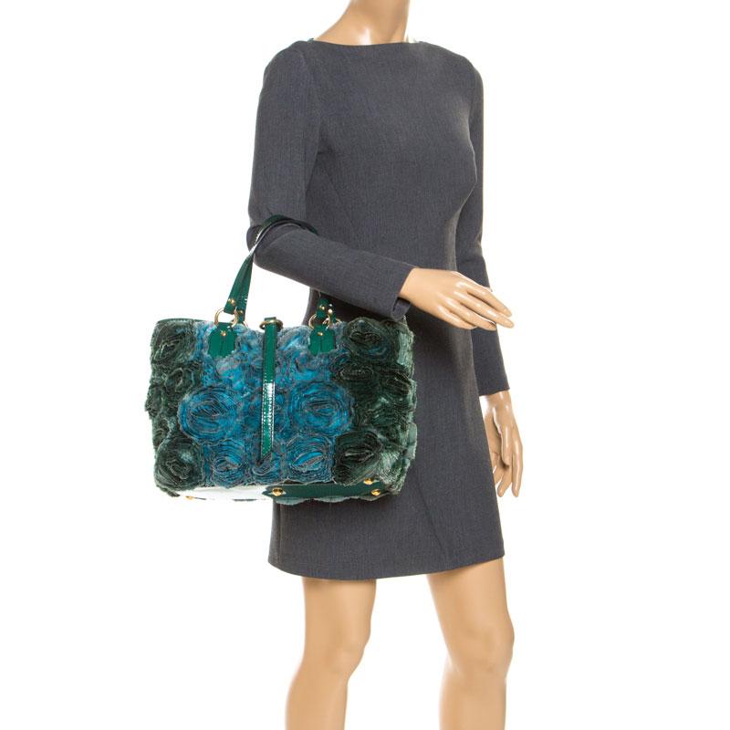 Valentino Grün Seide und Lackleder Organza Rosier Tote (Schwarz)