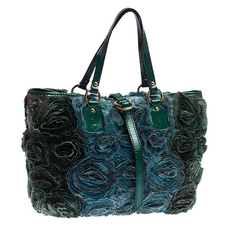 Valentino Green Silk and Patent Leather Organza Rosier Tote For Sale at ...