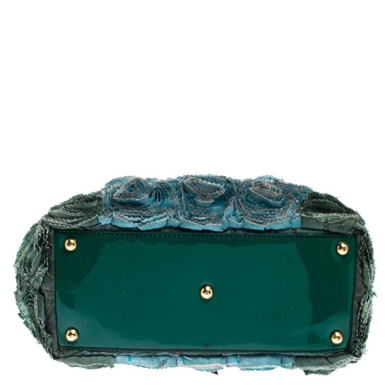 Valentino Grün Seide und Lackleder Organza Rosier Tote Damen