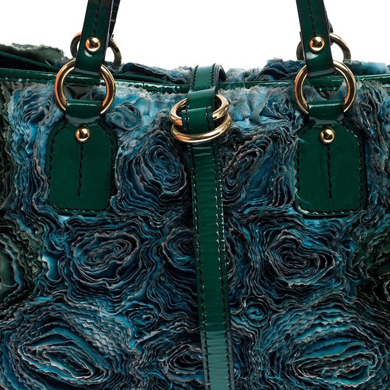 Valentino Grün Seide und Lackleder Organza Rosier Tote 1