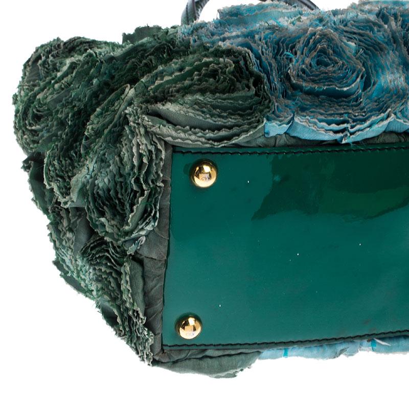 Valentino Grün Seide und Lackleder Organza Rosier Tote 2