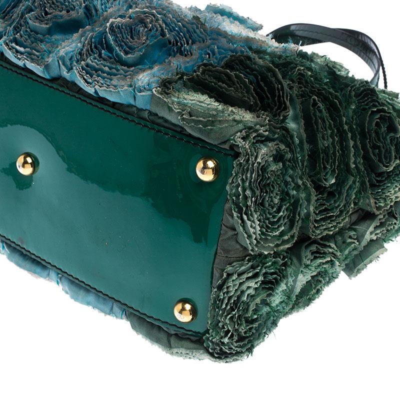 Valentino Grün Seide und Lackleder Organza Rosier Tote 3