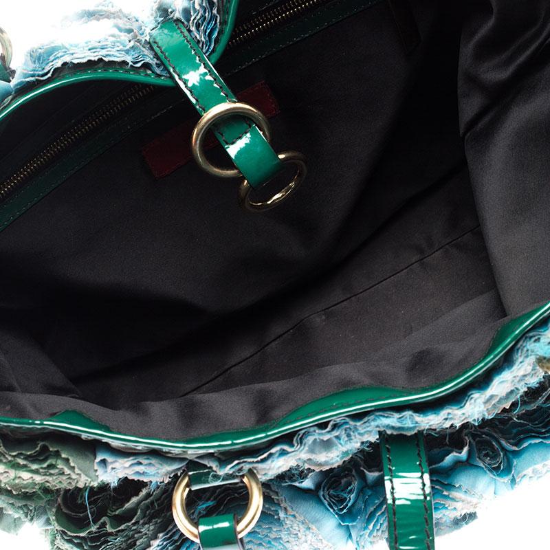 Valentino Grün Seide und Lackleder Organza Rosier Tote 4