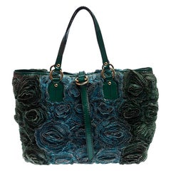 Valentino Green Silk and Patent Leather Organza Rosier Tote