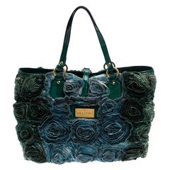 Valentino Green Silk and Patent Leather Organza Rosier Tote