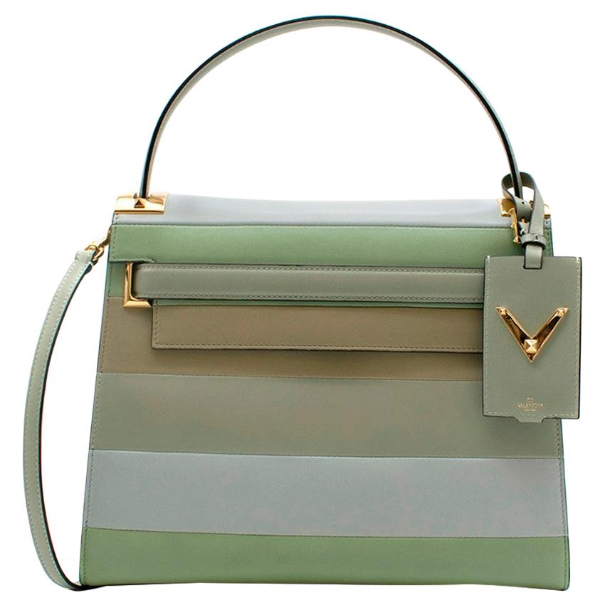 Valentino Green Striped My Rockstud Top Handle Bag