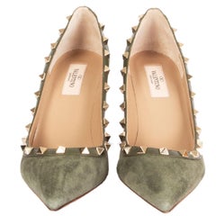 VALENTINO green suede ROCKSTUD 85 POINTED-TOE Pumps Shoes 39