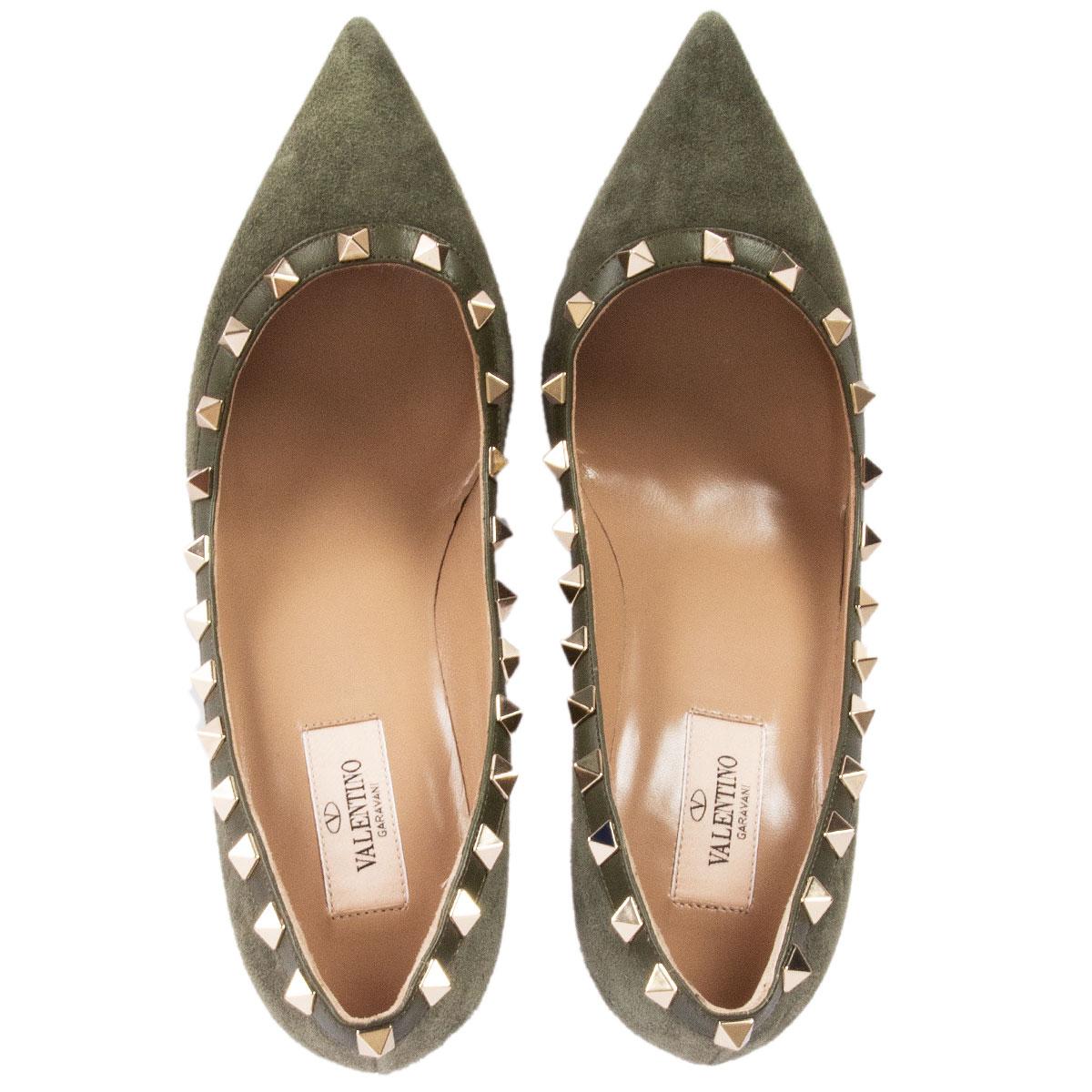 Women's VALENTINO green suede ROCKSTUD 85 POINTED-TOE Pumps Shoes 39