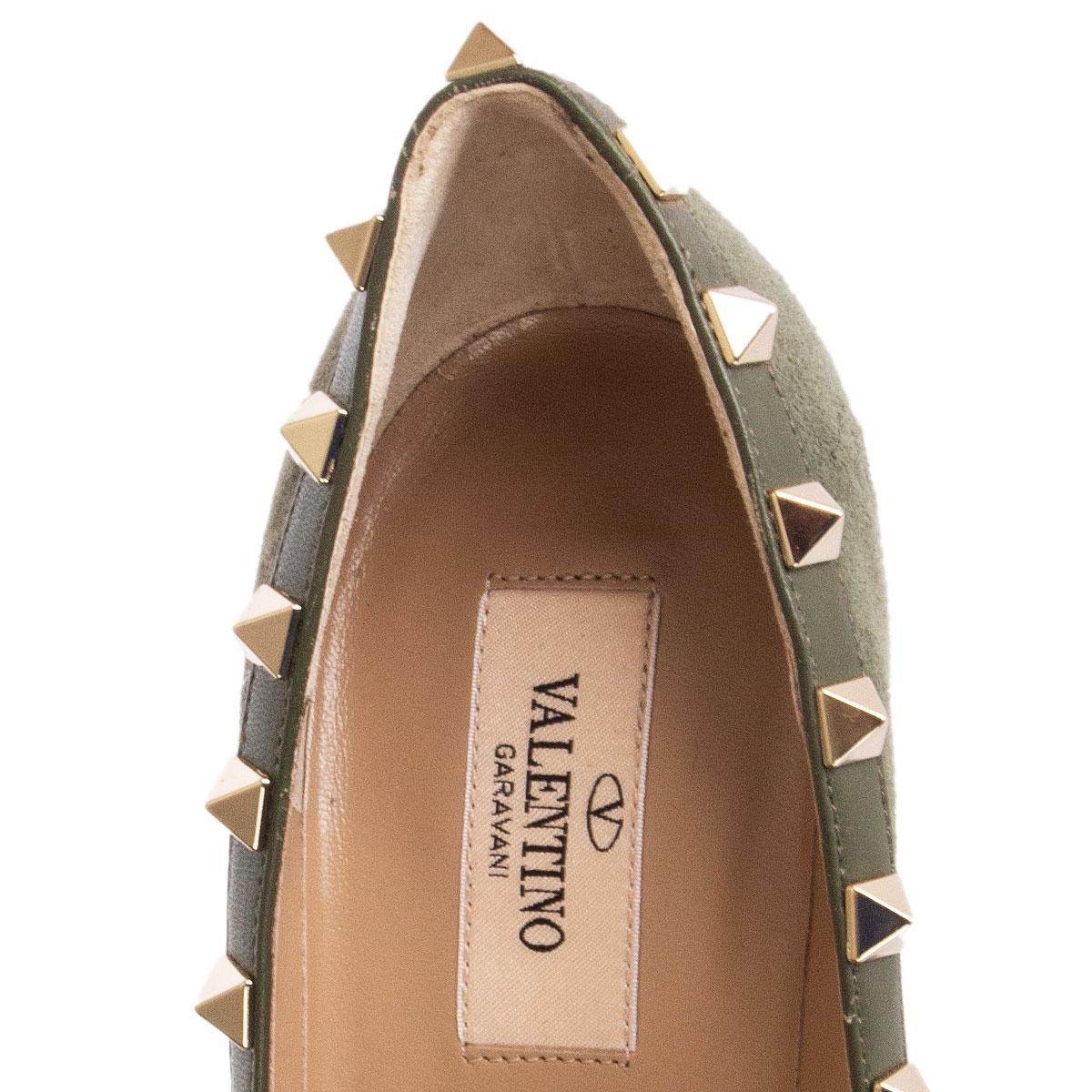 VALENTINO green suede ROCKSTUD 85 POINTED-TOE Pumps Shoes 39 1