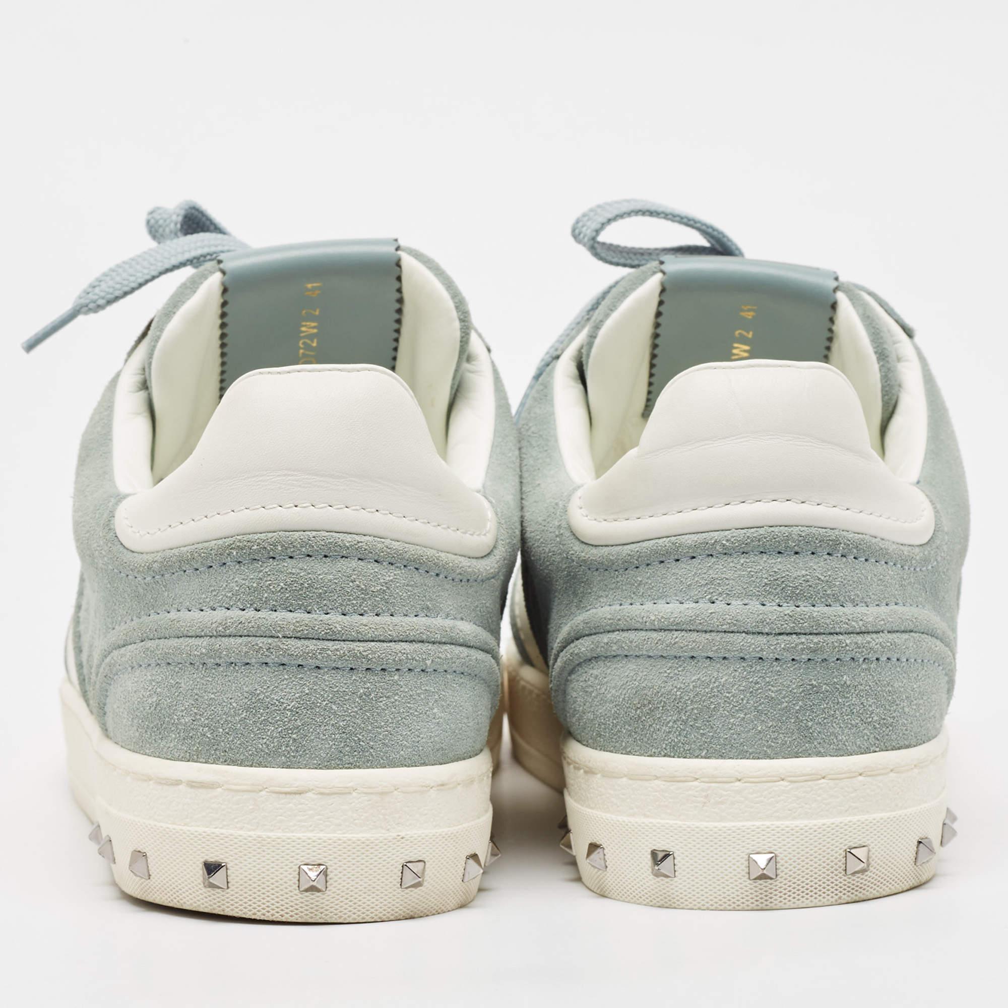 Men's Valentino Green/White Leather and Suede Flycrew Lace Up Sneakers Size 41
