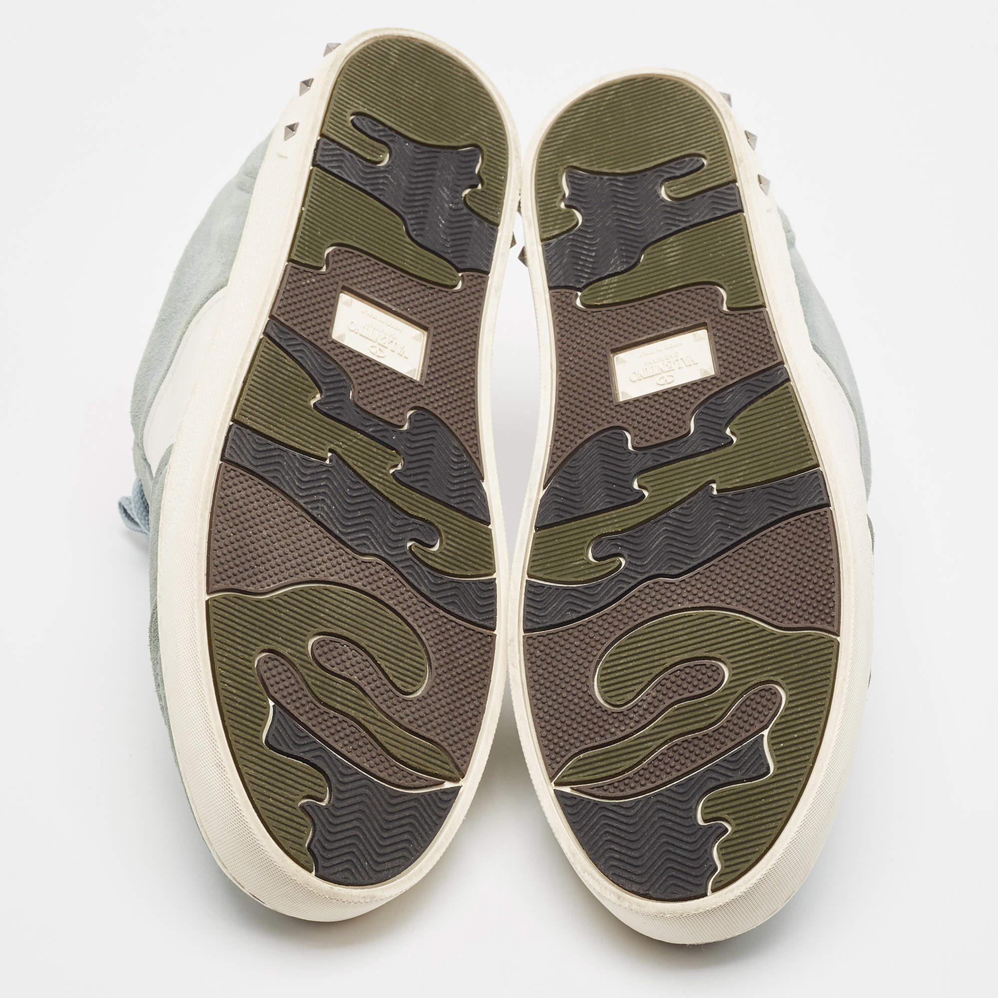Valentino Green/White Leather and Suede Flycrew Lace Up Sneakers Size 41 1