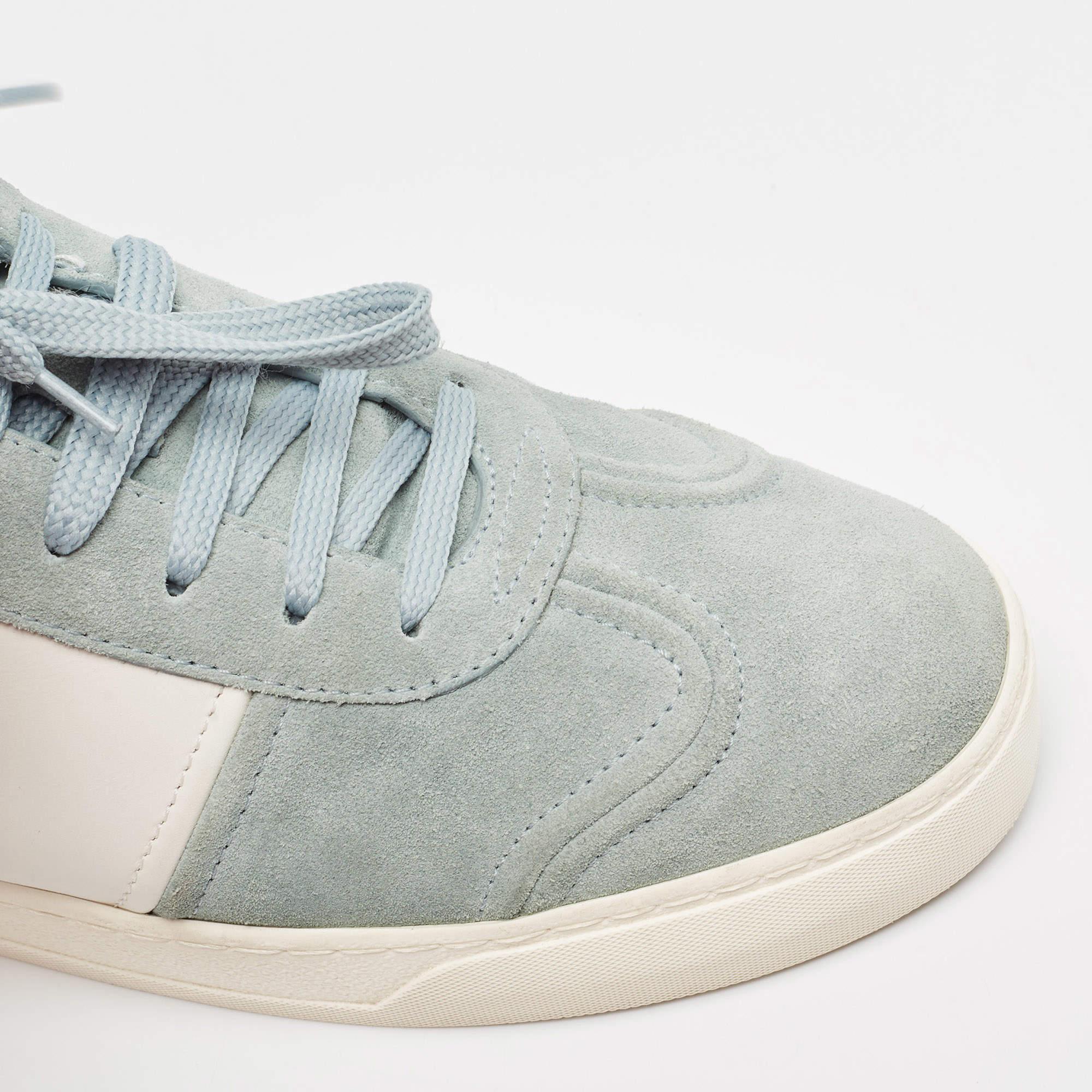 Valentino Green/White Leather and Suede Flycrew Lace Up Sneakers Size 41 2