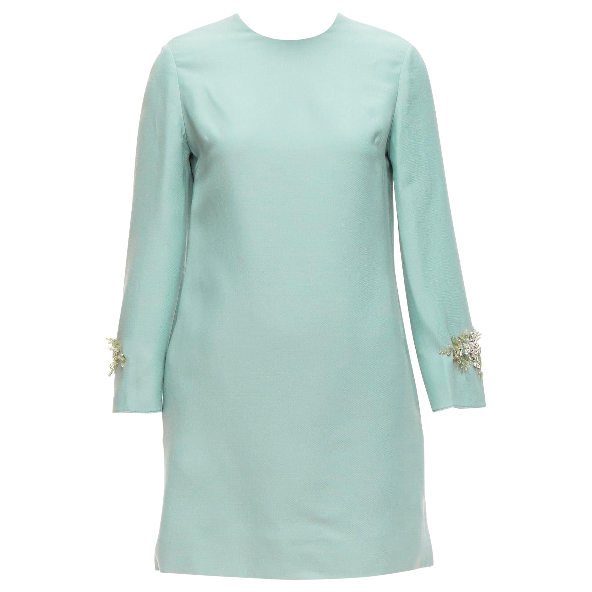 VALENTINO green wool silk crepe crystal embellished cuff dress IT38 XS