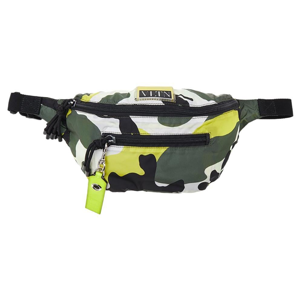 Valentino Green/Yellow Camouflage Printed Nylon Belt Bag