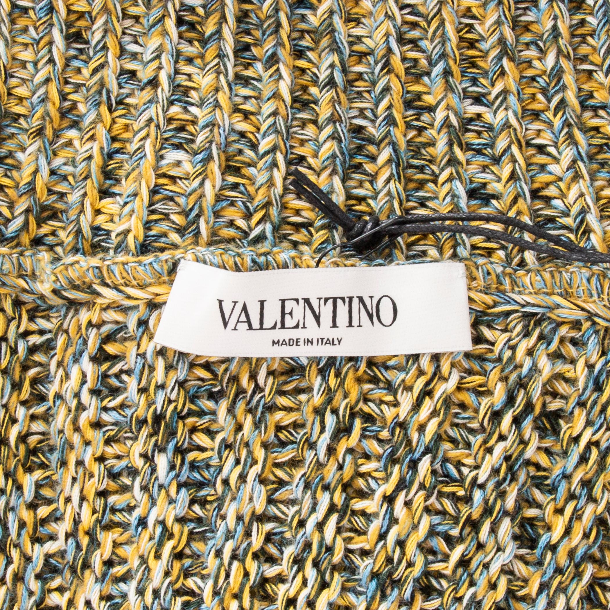 VALENTINO green & yellow cotton & wool FRINGE SLEEVELESS Sweater M In Excellent Condition In Zürich, CH