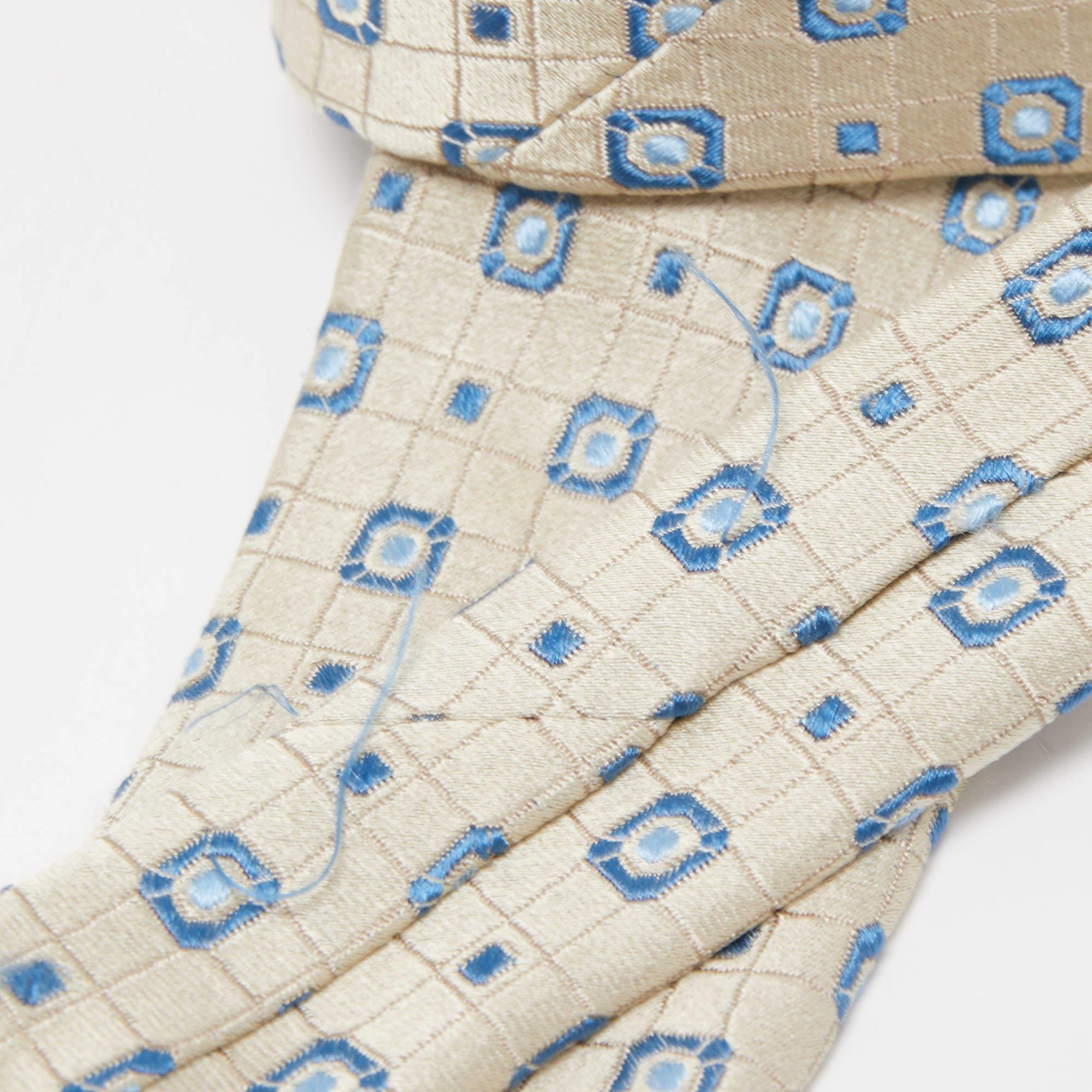 Gray Valentino Greige Square Pattern Silk Tie For Sale