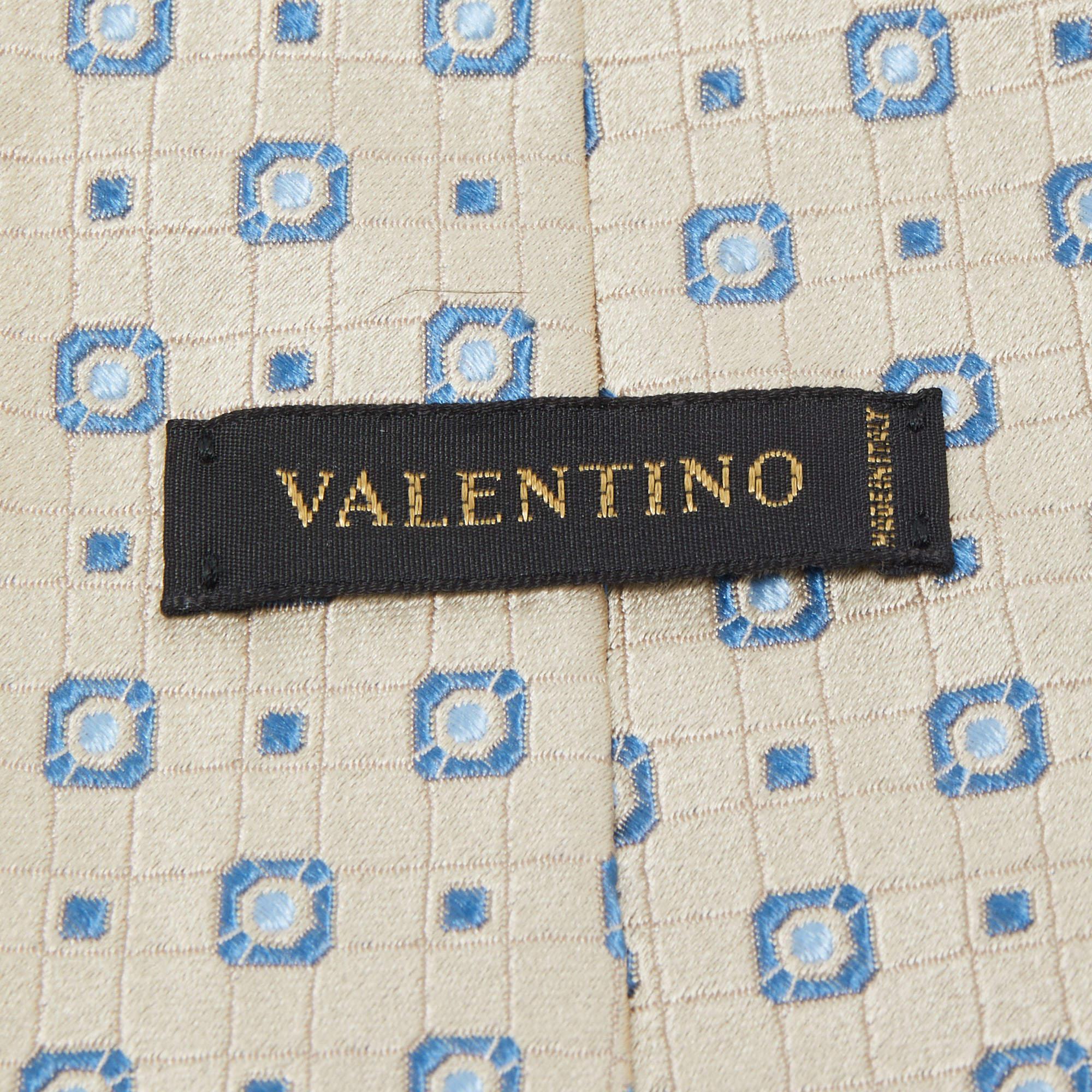 Men's Valentino Greige Square Pattern Silk Tie For Sale