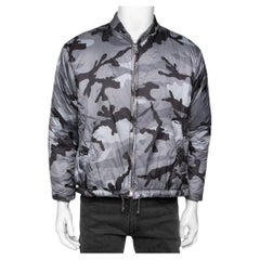 Valentino Grey and Black Synthetic Camouflage Printed Padded Jacket XXS