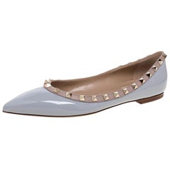 Valentino Grey/Beige Leather Rockstud Trim Pointed Toe Ballet Flat Size 38.5