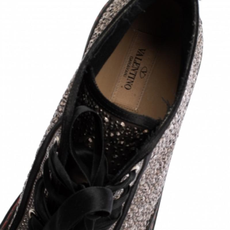 Valentino Grey/Black Embellished Satin High Top Sneakers Size 39.5 For Sale 3