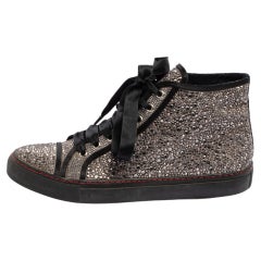 Valentino Grey/Black Embellished Satin High Top Sneakers Size 39.5