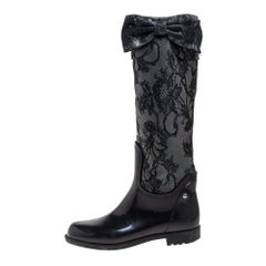 Valentino Grey/Black Lace and Rubber Rain High Boots Size 39