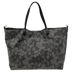Valentino Grey/Black Lace Print Coated Canvas and Leather Shopper Tote