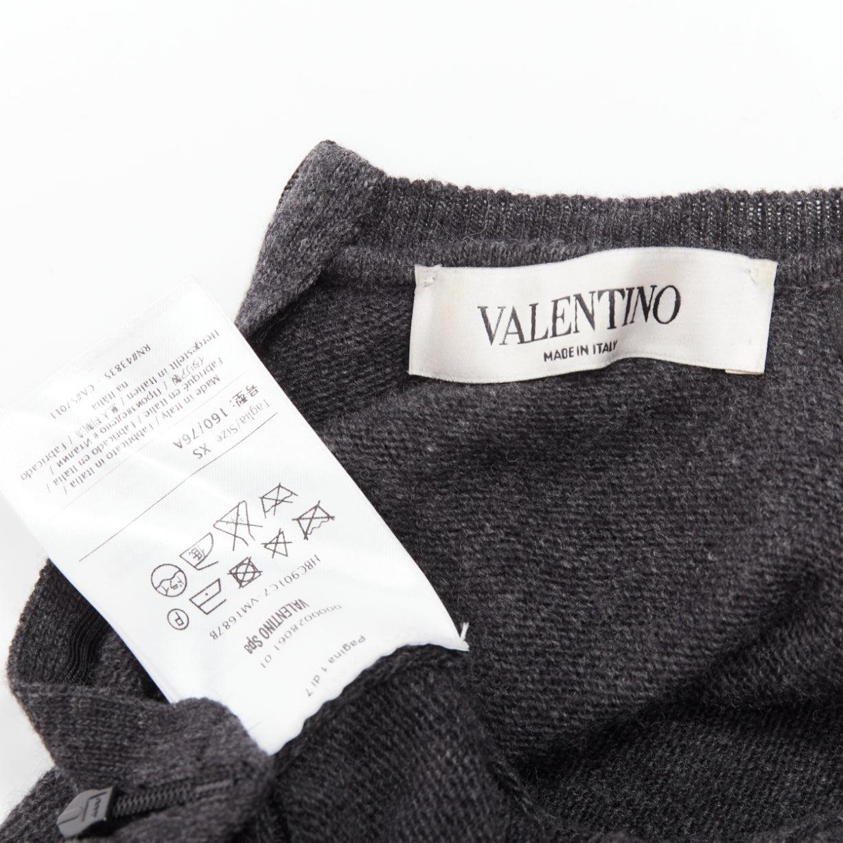 VALENTINO grey black lace virgin wool cashmere crew neck sweater XS For Sale 5