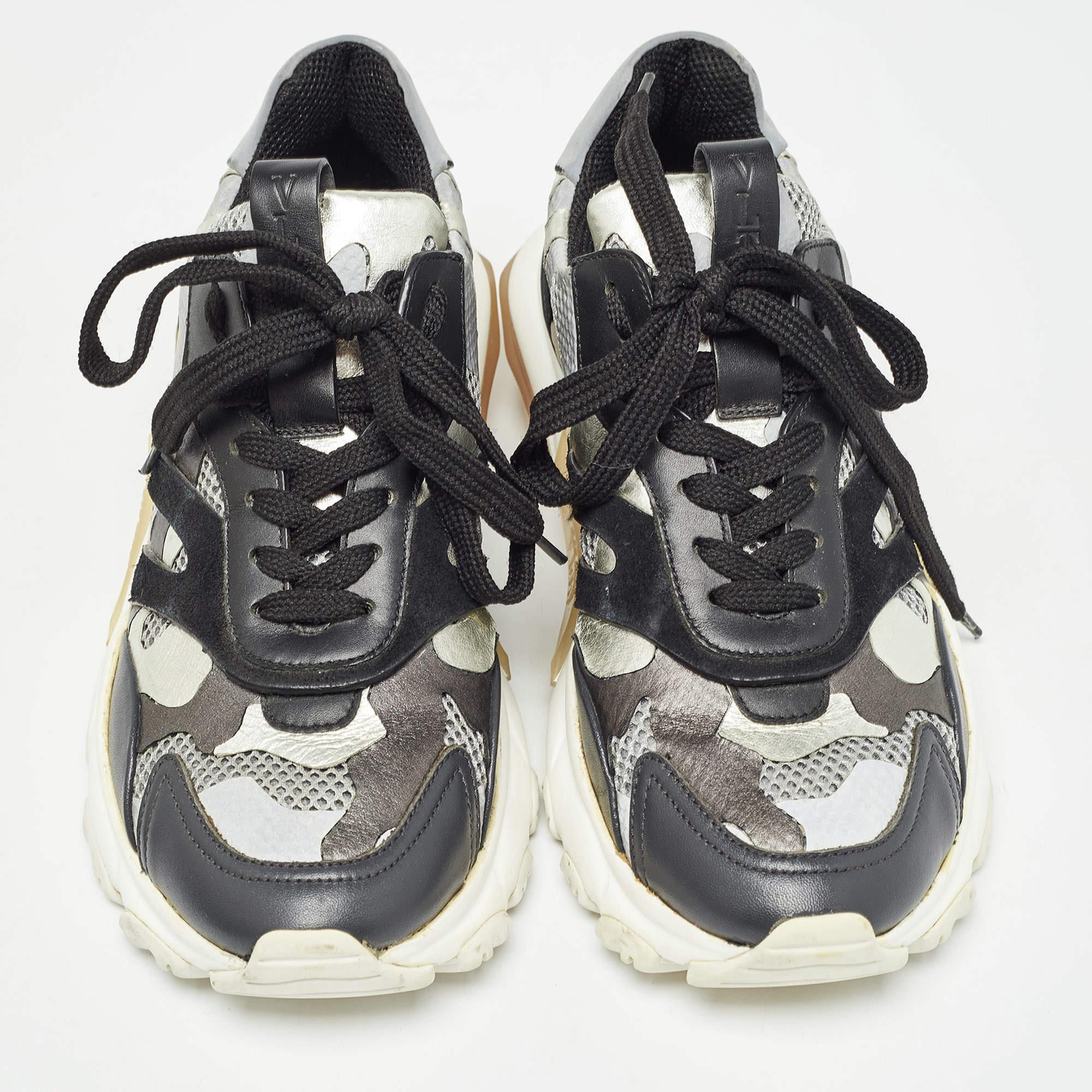 Gray Valentino Grey/Black Suede and Mesh Camouflage Bounce Low Top Sneakers Size 37