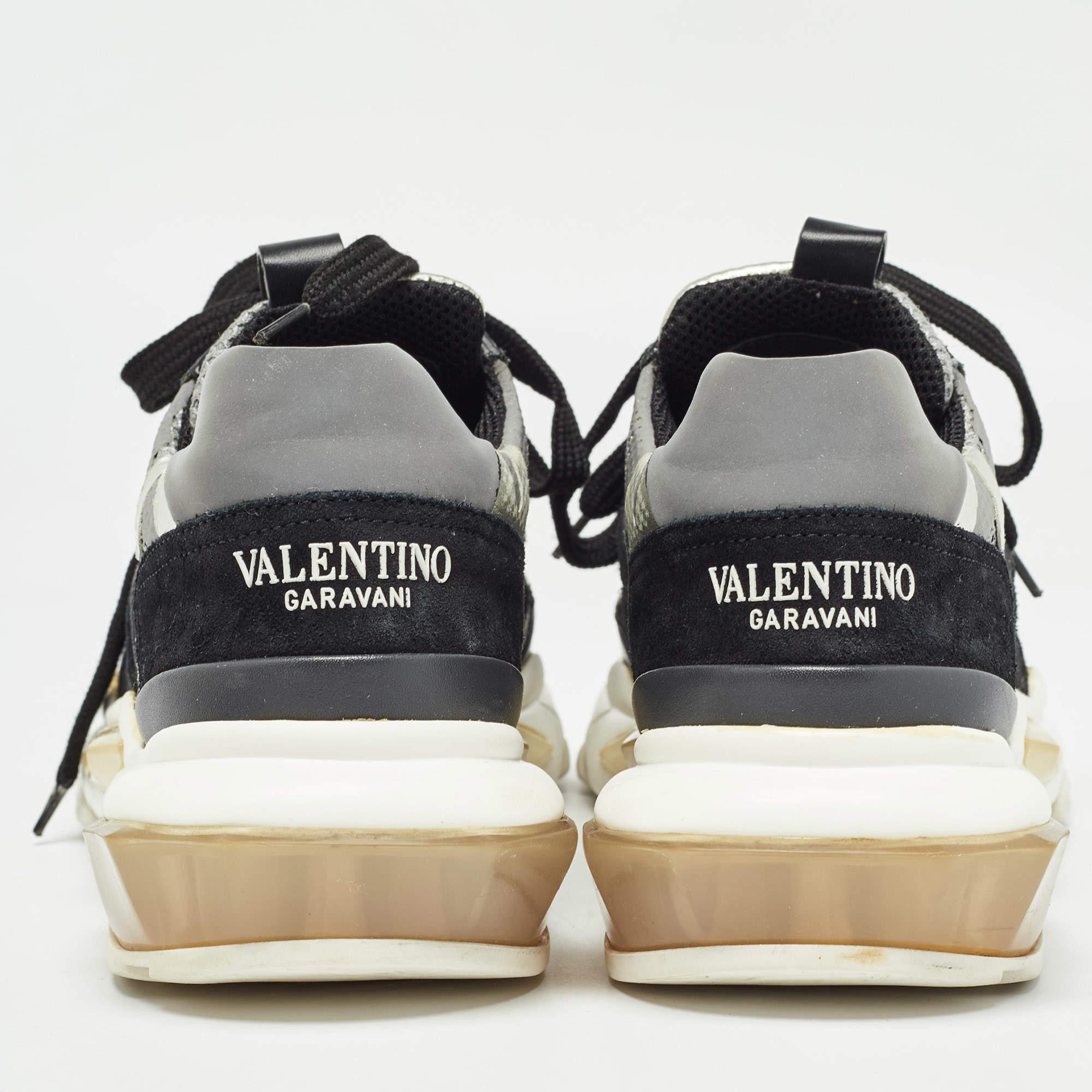 Women's Valentino Grey/Black Suede and Mesh Camouflage Bounce Low Top Sneakers Size 37