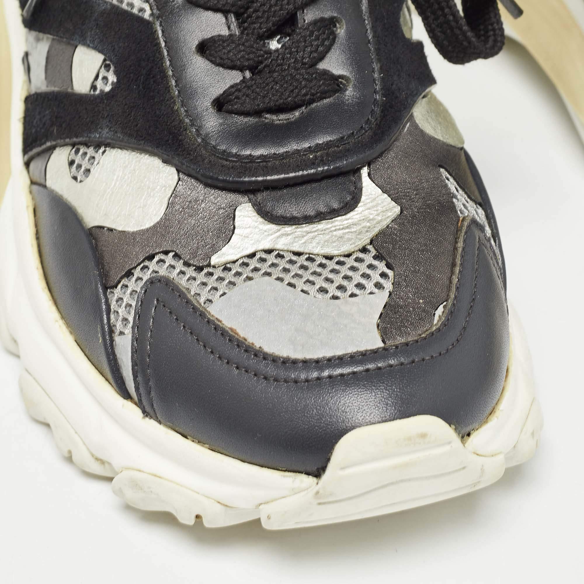 Valentino Grey/Black Suede and Mesh Camouflage Bounce Low Top Sneakers Size 37 2