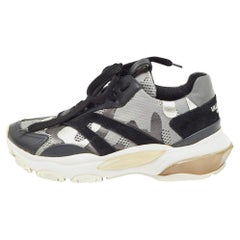 Valentino Grey/Black Suede and Mesh Camouflage Bounce Low Top Sneakers Size 37