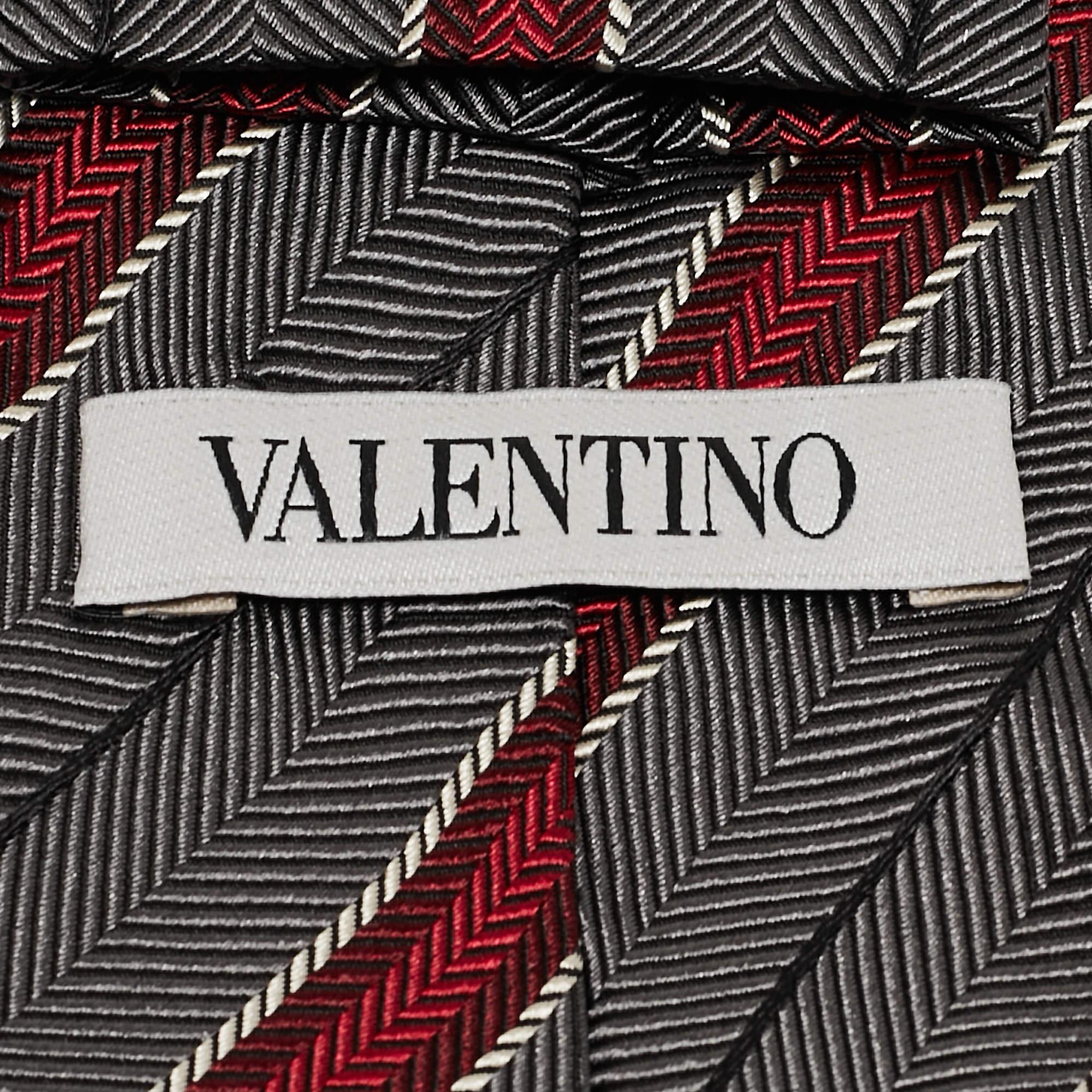 Nero Valentino Cravatta in seta a righe diagonali grigie a contrasto in vendita