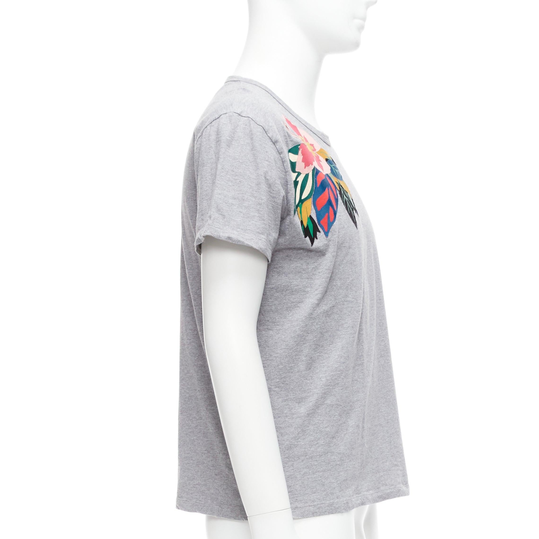 VALENTINO grey cotton multicolour Cuban Flower patch crew neck tshirt M For Sale 1