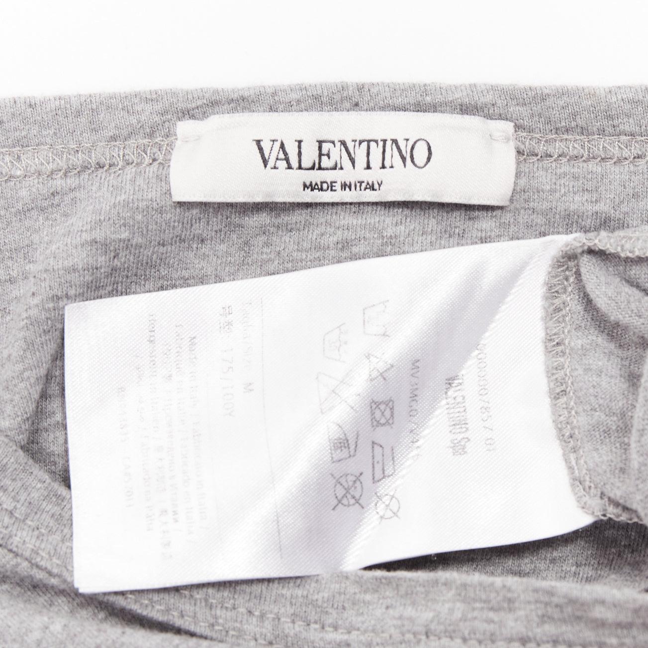 VALENTINO grey cotton multicolour Cuban Flower patch crew neck tshirt M For Sale 5