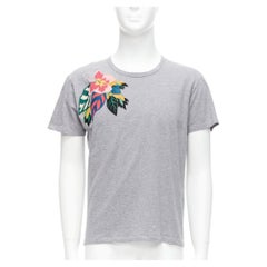 VALENTINO grey cotton multicolour Cuban Flower patch crew neck tshirt M