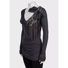 Valentino Grey Crystal Embellished Long Sleeve Top Size US 4 Viscose