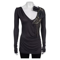 Valentino Grey Crystal Embellished Long Sleeve Top Size US 4 Viscose