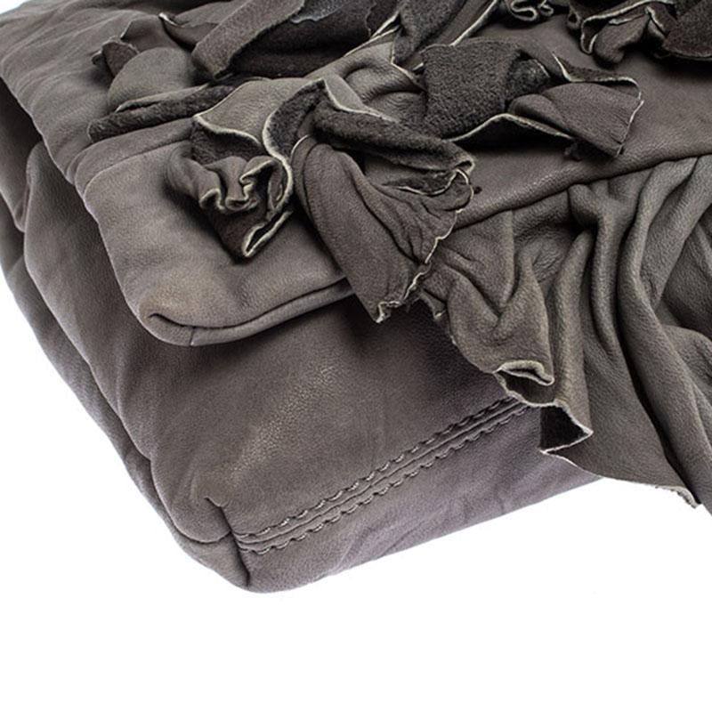 Valentino Grey Floral Applique Leather Flap Shoulder Bag 3