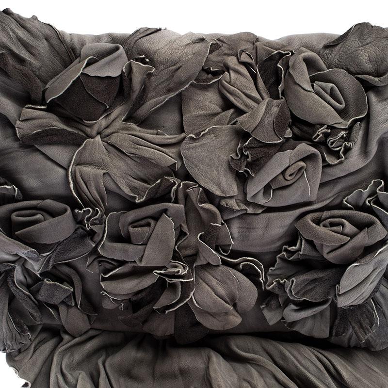Valentino Grey Floral Applique Leather Flap Shoulder Bag 1