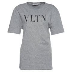Valentino Grey Jersey VLTN Print Crew Neck T-Shirt L