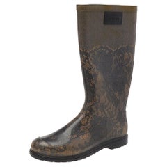 Valentino Grey Lace Print Rubber Rain Boots Size 39