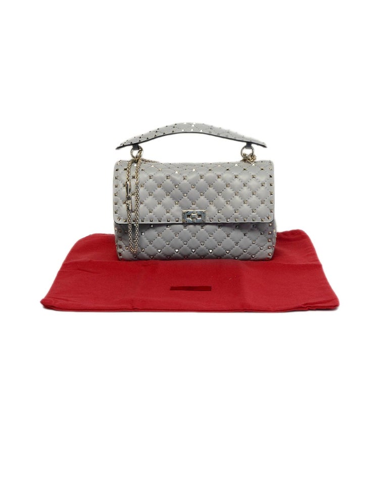Valentino Grey Lambskin Large Rockstud Spike Quilted Flap Bag rt. 3,295 For Sale at 1stDibs