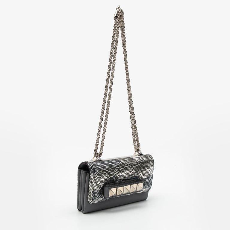 Valentino Grey Leather Camo Crystal Embellished Flap Bag For Sale at 1stDibs