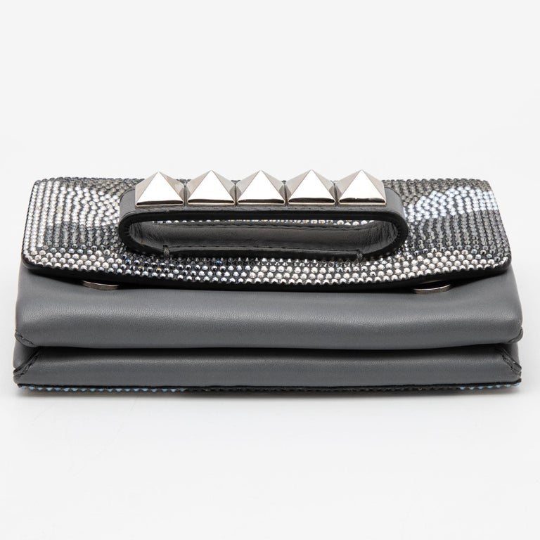 Valentino Grey Leather Camo Crystal Embellished Flap Bag For Sale at 1stDibs
